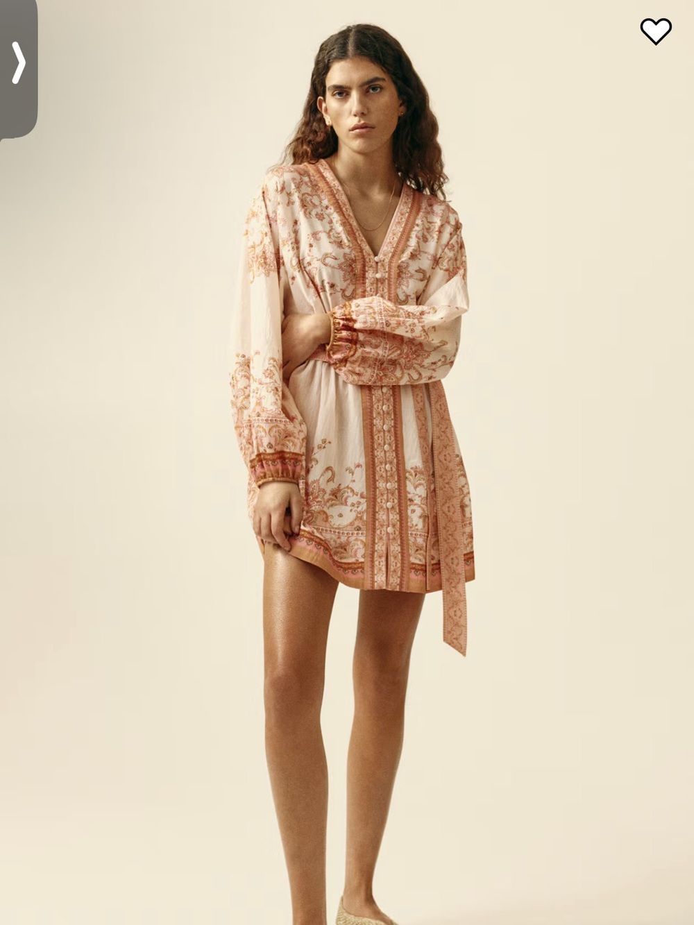 NWT SOLD OUT H&M belted long sleeve short dress orange cream paisley boho MEDIUM